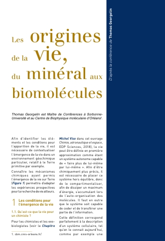 Les origines de la vie, du minéral aux biomolécules