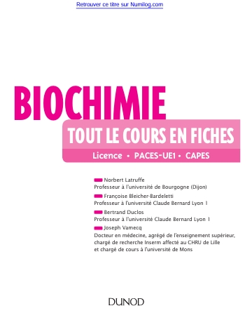 BIOCHIMIE TOUT LE COURS EN FICHES