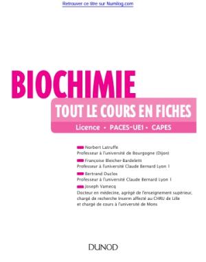 BIOCHIMIE TOUT LE COURS EN FICHES